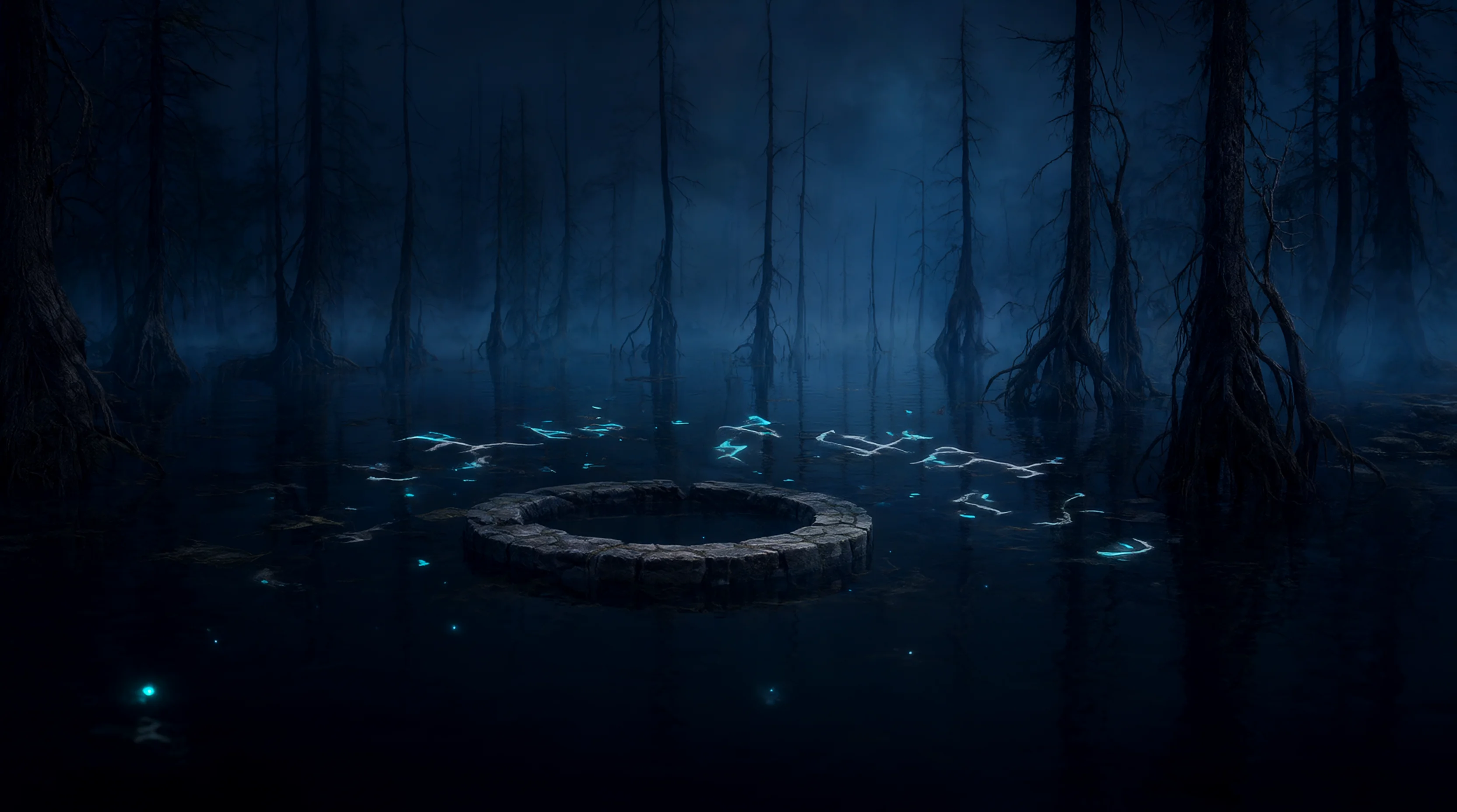 The Hollowmere, a whispering lake-forest where the broken First Word still echoes.